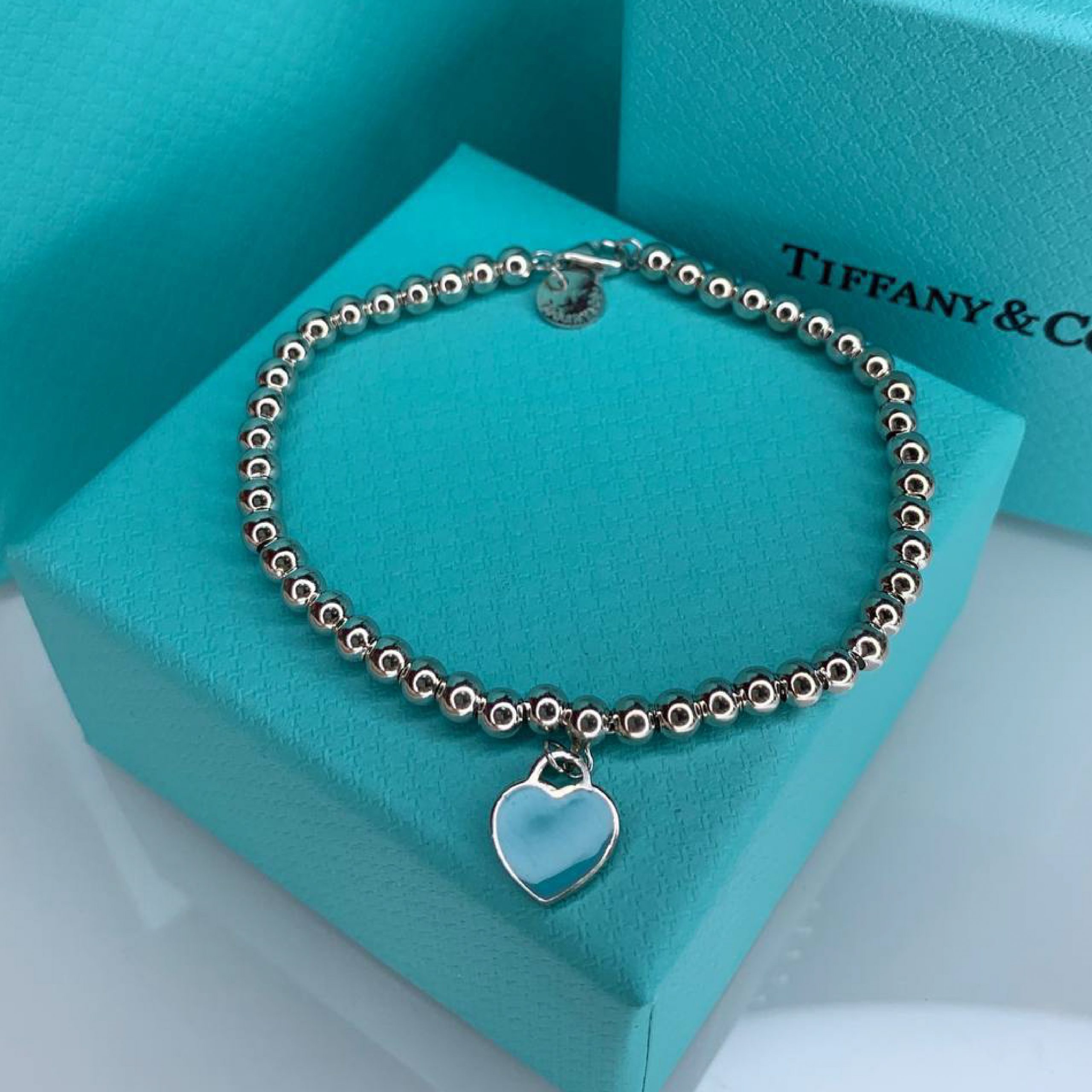 Тиффани браслет с бусинами и кулоном серд��е - Tiffany украшения из серебра